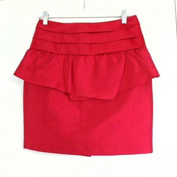 Reiss Selena Red Peplum Silk Blend Mini Skirt - Picture 1 of 6